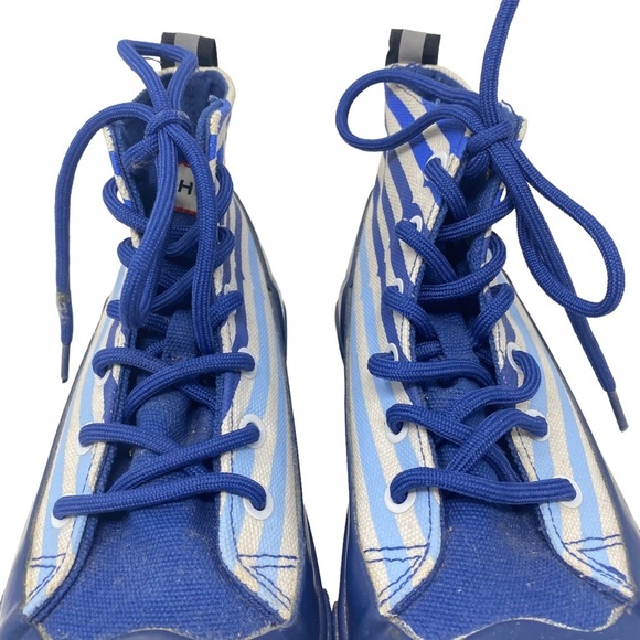HUNTER‎ X TARGET Sz 3 Boys Kids Blue Striped Dipped Canvas High Top Sneakers - Picture 2 of 11